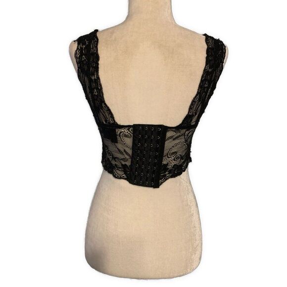 Windsor Solid Black Lace Beaded V Neck Bralette Medium - Picture 2 of 5